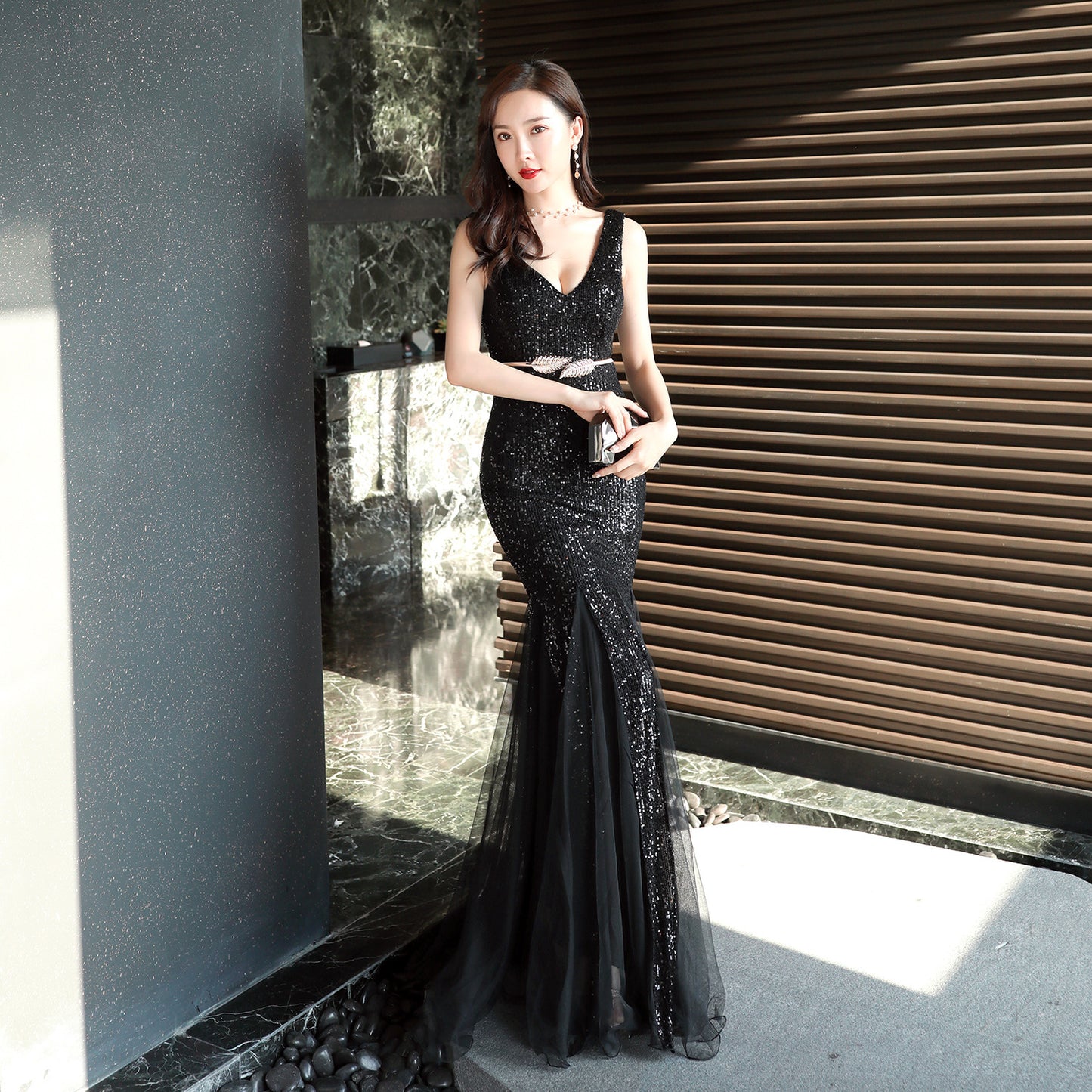 Banquet Temperament Elegant Annual Meeting Long Style Fishtail Sequins Sexy Dress