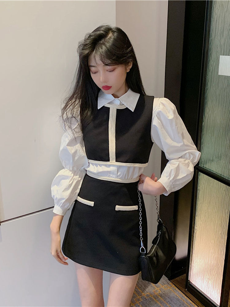 Early Autumn New Style Small Fragrance Suit Long-Sleeved Shirt Short Skirt Two-Piece Vest Fashion Three-piece Women's Clothing