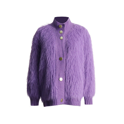 Spring Fashion High Collar Waterproof Mink Velvet Women's Sweater Coat