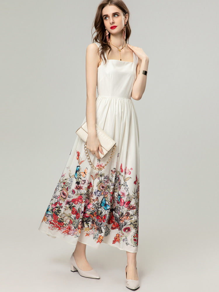 Colorful Printed Sleeveless Sling Swing Dress