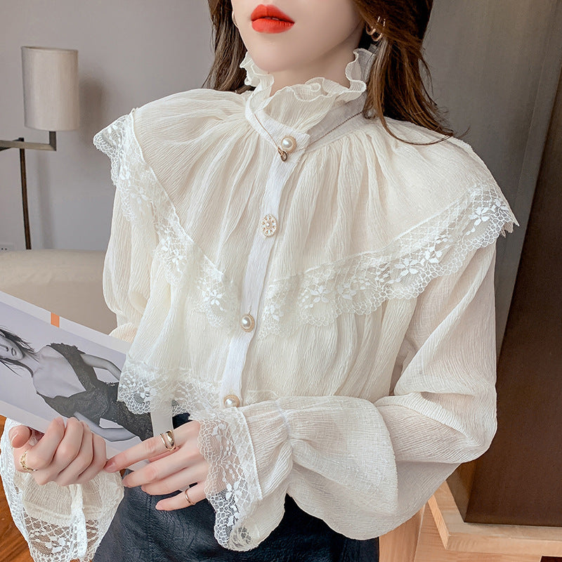 Chic Button Temperament Western Style Lace Shirt Women