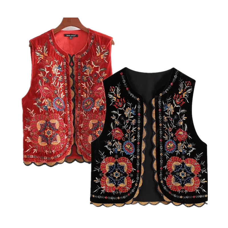 Cross-border Fashion Women's Wear Spring Ethnic Style Sequined Embroidery Vest Jacket