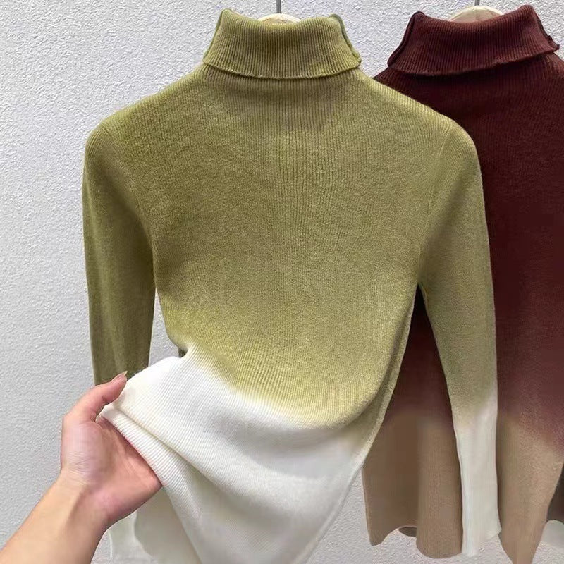 Pull en laine à col roulé de couleur dégradée pour femme, haut français