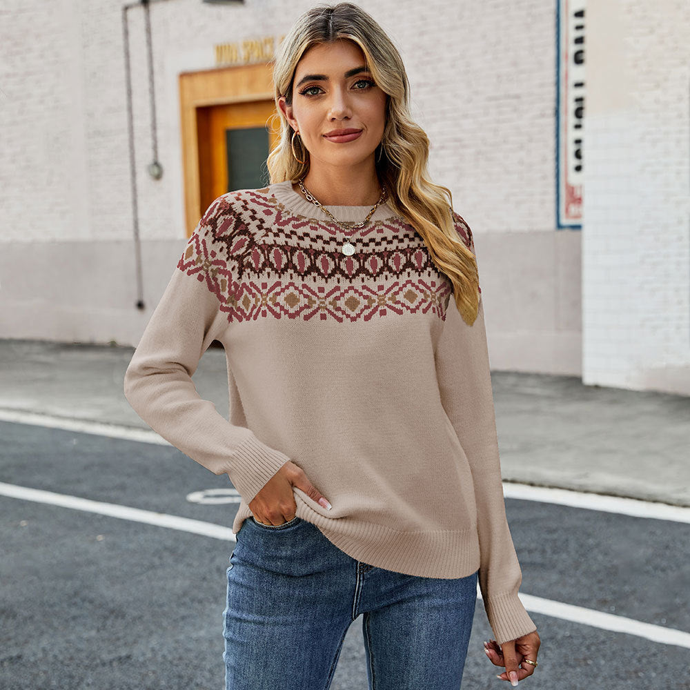 New Retro Jacquard Color Matching Sweater