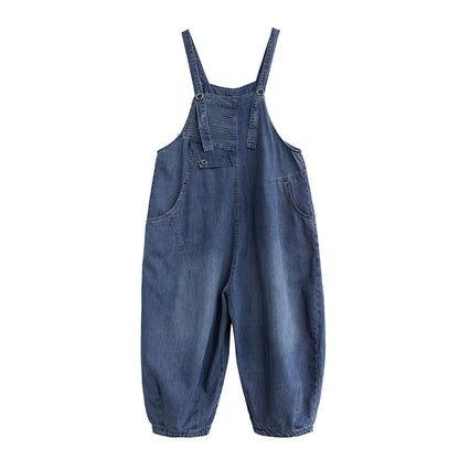 Women's New Style Denim Overalls Loose Retro Slim Stripes