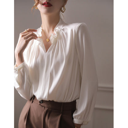 Silk Top Women's Niche New Long-sleeved Ruffled Shirt