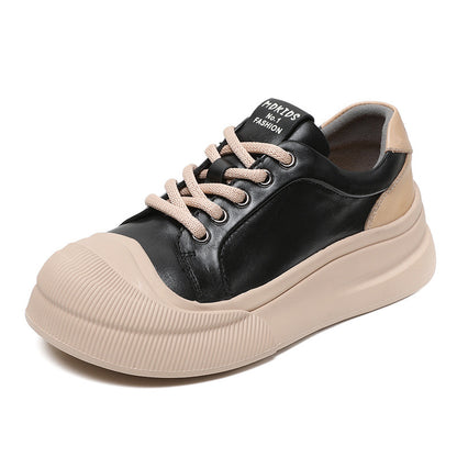 Leather Platform Biscuit Round Toe Platform Lace-up Sports Business Casual Shoes