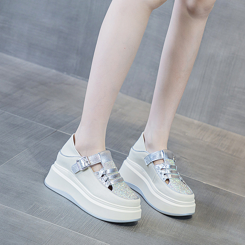 Rhinestone Wedge Two-way Wear Platform Casual Shoes