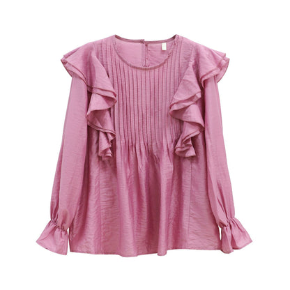 Elegant Flared Long Sleeve Loose Pleated Top