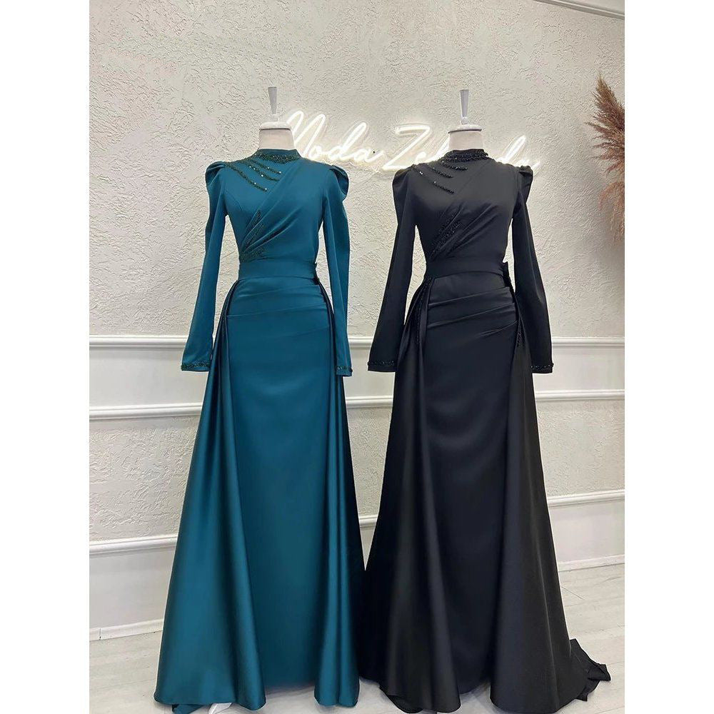 Muslim Stand Collar All-inclusive Long Sleeve Detachable Evening Dress