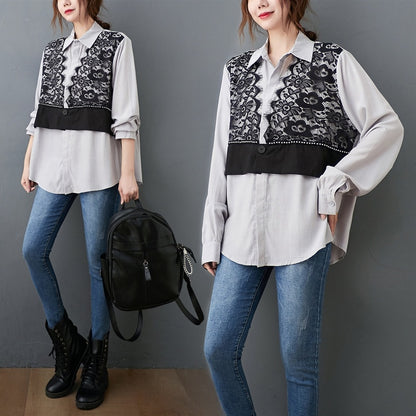 Lace Stitching Western Style Loose Long Sleeves