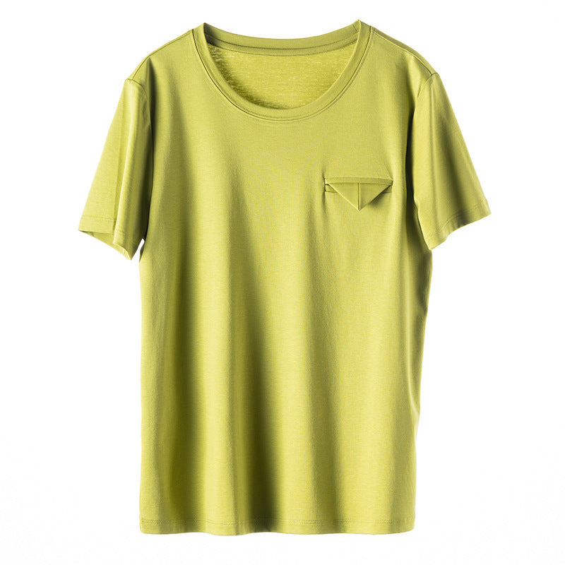 Camiseta de algodón de seda para mujer, diseño triangular holgado y moderno