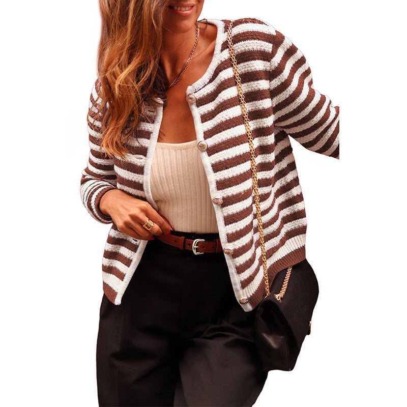 Pull Cardigan Rayé Contrasté Femme