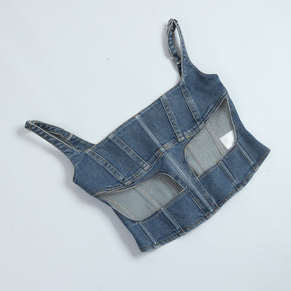 Mesh Panel Denim Tank Top Female