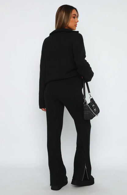 Pure Color Comfort Wool Zipper Long Sleeve Trousers Suit