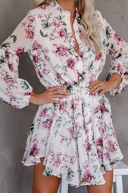 Robe fluide vintage à imprimé floral avec cordon de serrage