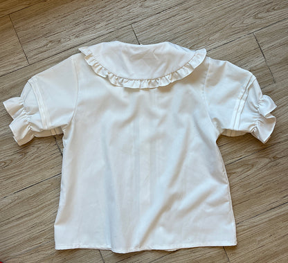 Camisa Básica De Manga Corta Con Borde De Hongo Y Cuello De Muñeca