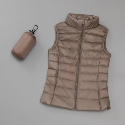 Gilet en duvet léger pour femmes, gilet court et Slim de Style coréen à col montant