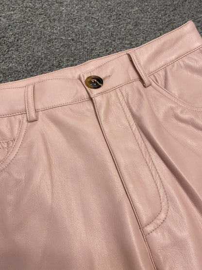 Pantalones cortos rectos de cintura alta de cuero para viajes diarios informales de nicho para mujer