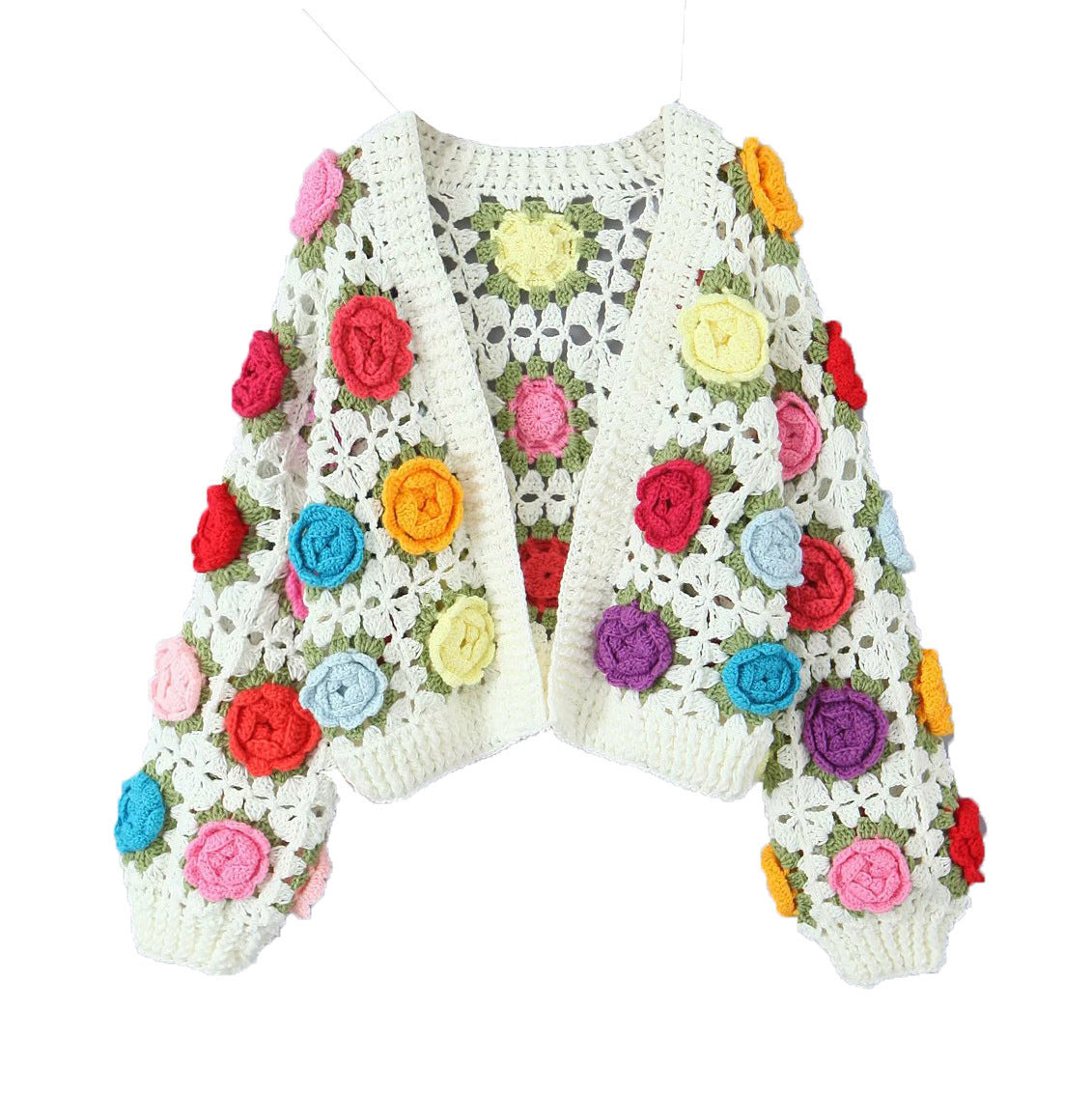 Niche Heavy Industry Manual Flower Cutout Crochet Coat Sweater Women's Sweater