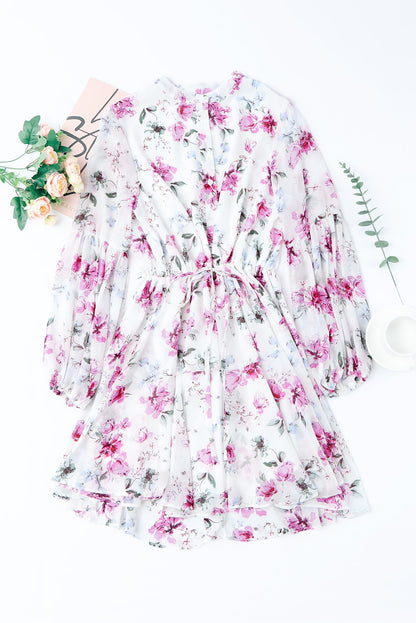 Robe fluide vintage à imprimé floral avec cordon de serrage