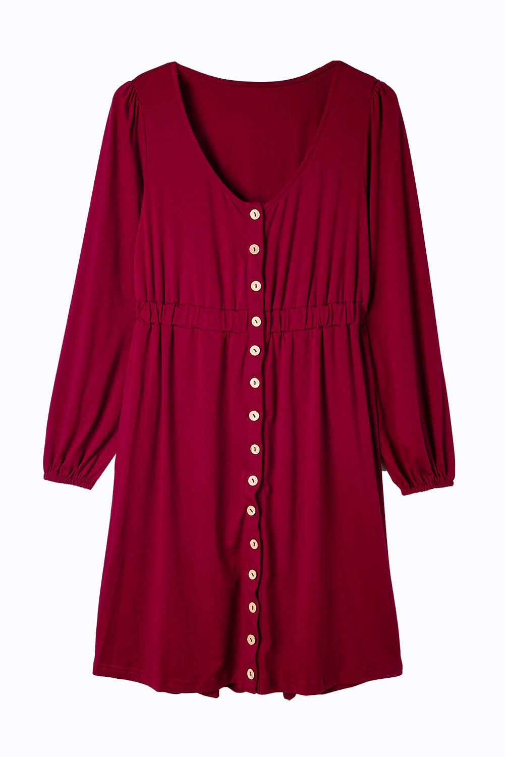 Robe rouge vif boutonnée à manches longues et taille haute