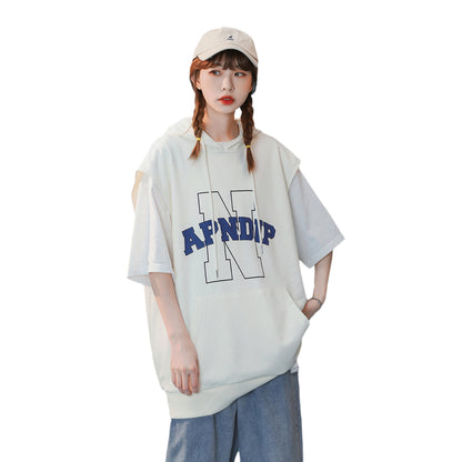 Women's Vest Loose Outer Wear Summer Retro Short-sleeved Design Sense Niche Cotton Basketball Uniform Top