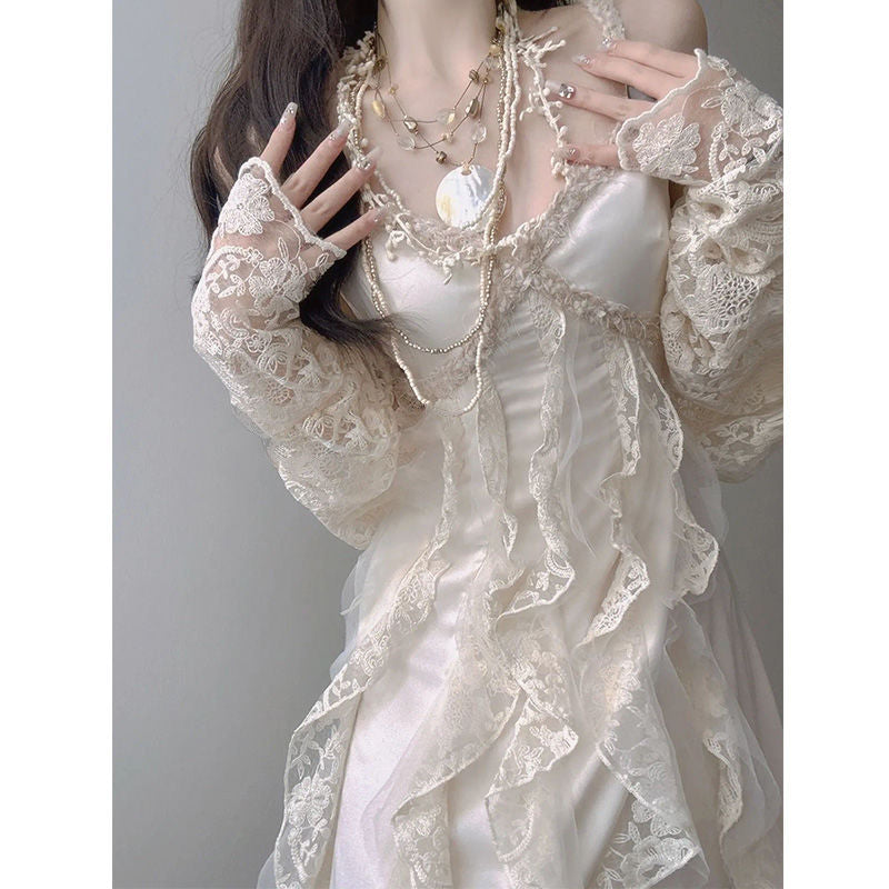 Gentle Fashion Suit Long Sleeve Lace Cardigan Irregular