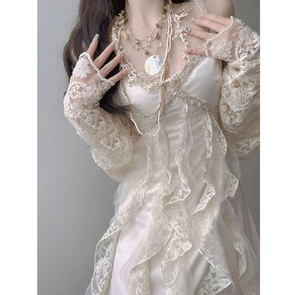 Gentle Fashion Suit Long Sleeve Lace Cardigan Irregular