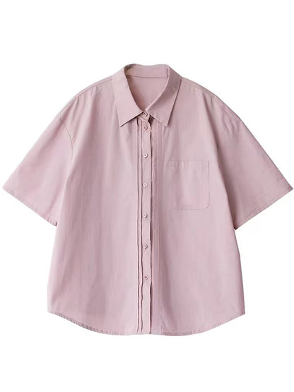 Neutral Casual Loose Double-row Stacked Placket Short Sleeve Shirt