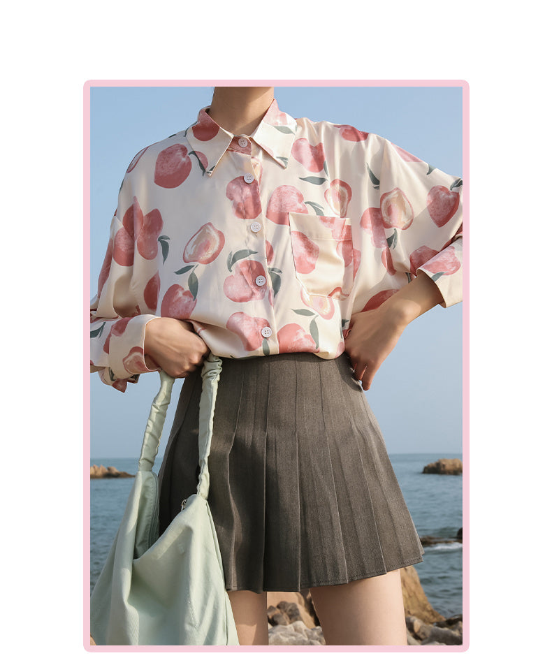 Women's Spring Retro Hong Kong Style Long Sleeve Chiffon Flower Shirt