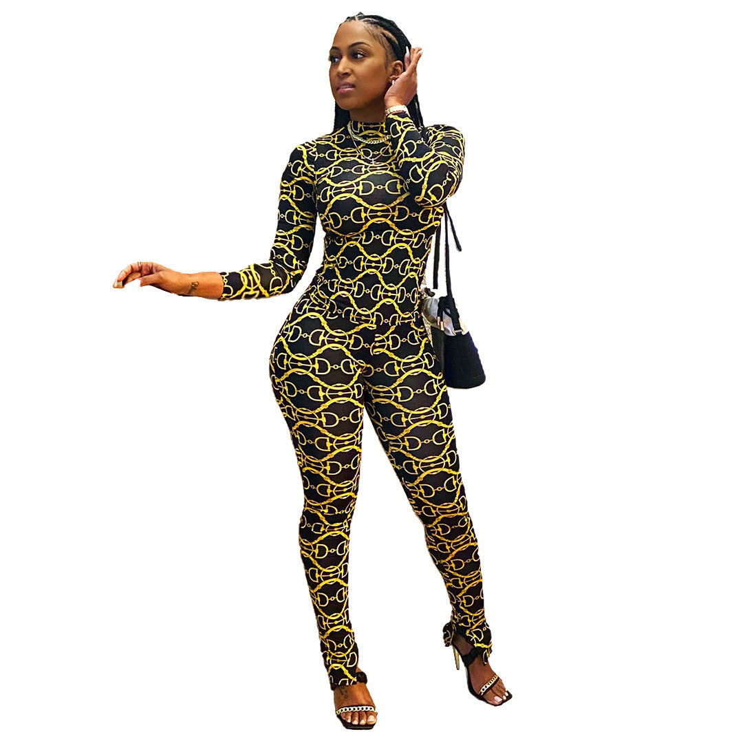 Women's New Printed Slit Shaped Jumpsuit