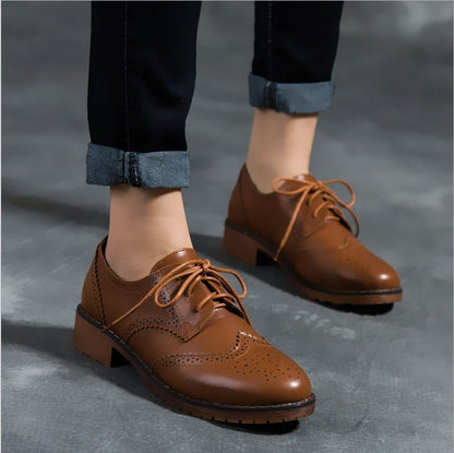 Women's Chunky Heel Lace-up Leather Shoes