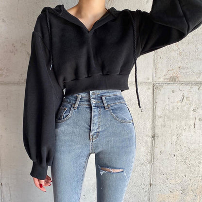 Women's short hooded sweater