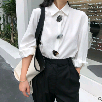 Autumn new ladies temperament women's POLO collar glass buckle shirt shirt women