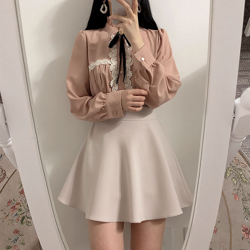 Temperament bottoming shirt bow chiffon shirt