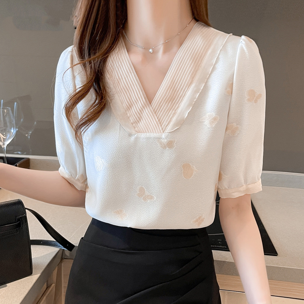 New Trendy Short-sleeved Thin Floral Top