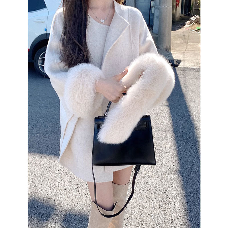 Women's Wool Coat Temperament Long Sleeve Korean Style Fashionable Jacket Retro Slim Solid Color Coat