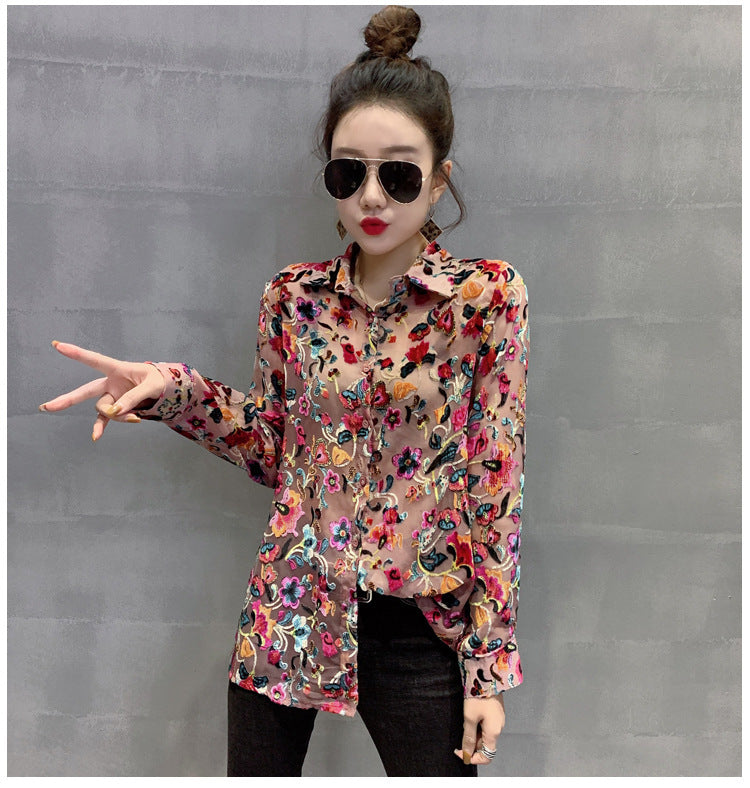 New Product Floral Net Yarn Shirt  Fan