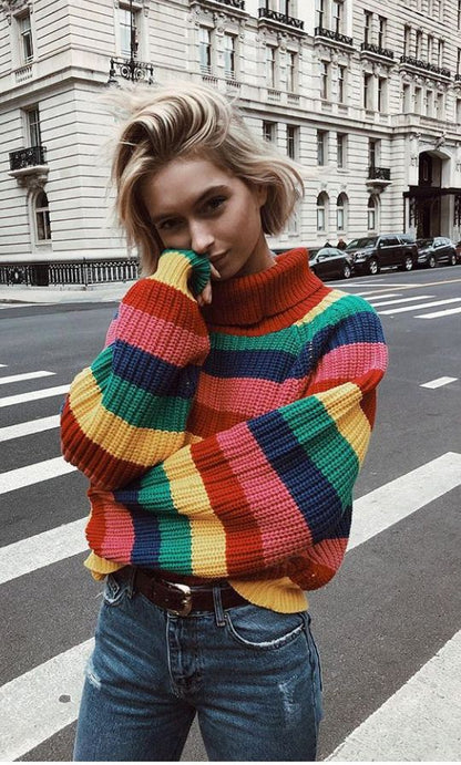 Rainbow Stripe Sweater Europe and America