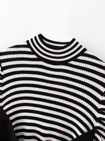 Bubble sleeve striped sweater