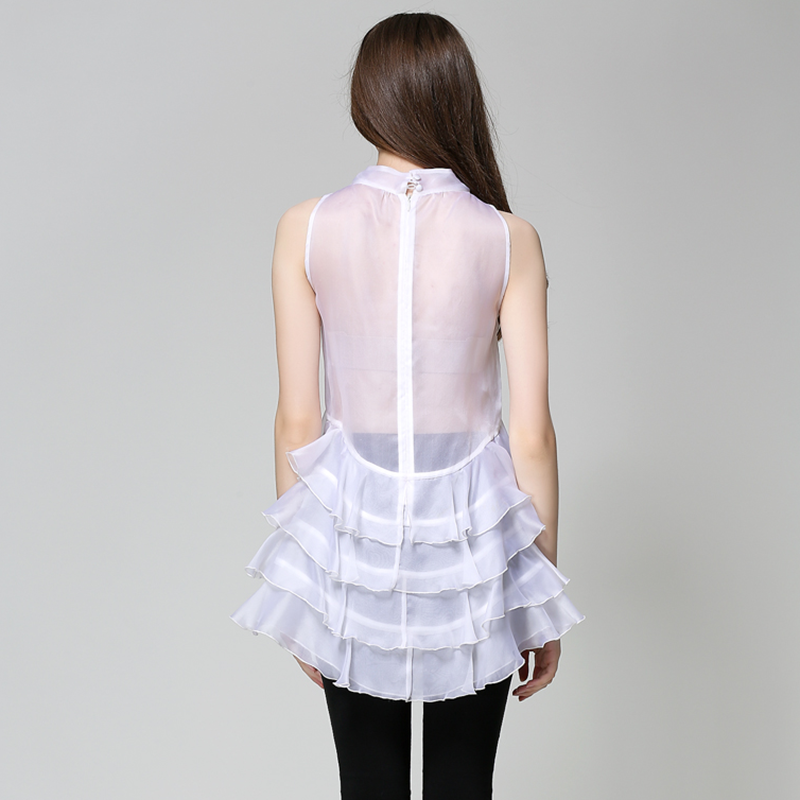 Ruffled organza sleeveless top