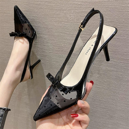 Pointed Toe Stiletto Heels Korean Style Sexy Mesh Closed Toe Sandals