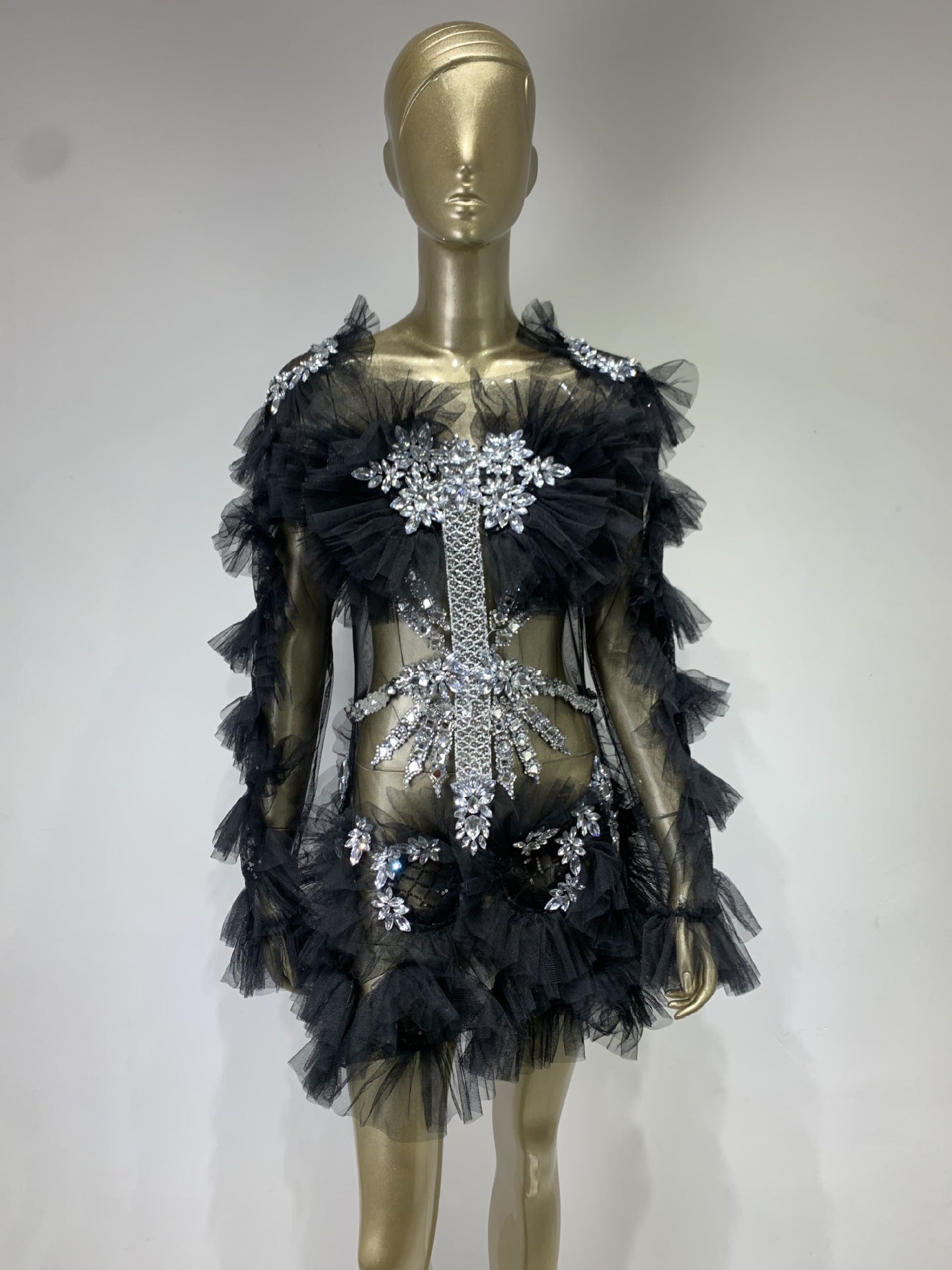 Jupe en maille à paillettes et perles, Costume de scène, robe formelle de fête de Banquet