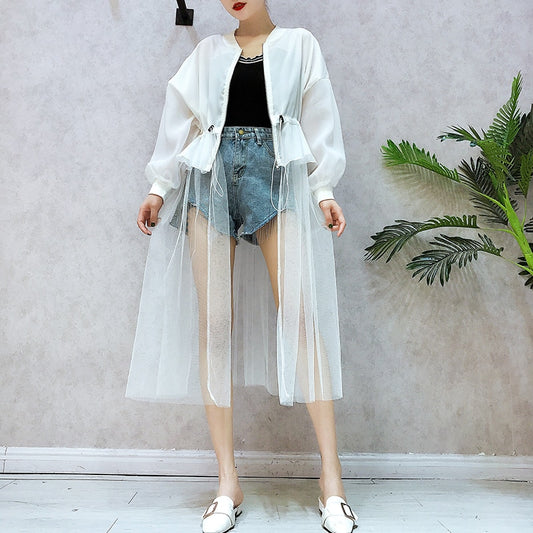 Mid-length mesh gown jacket sunscreen thin cardigan