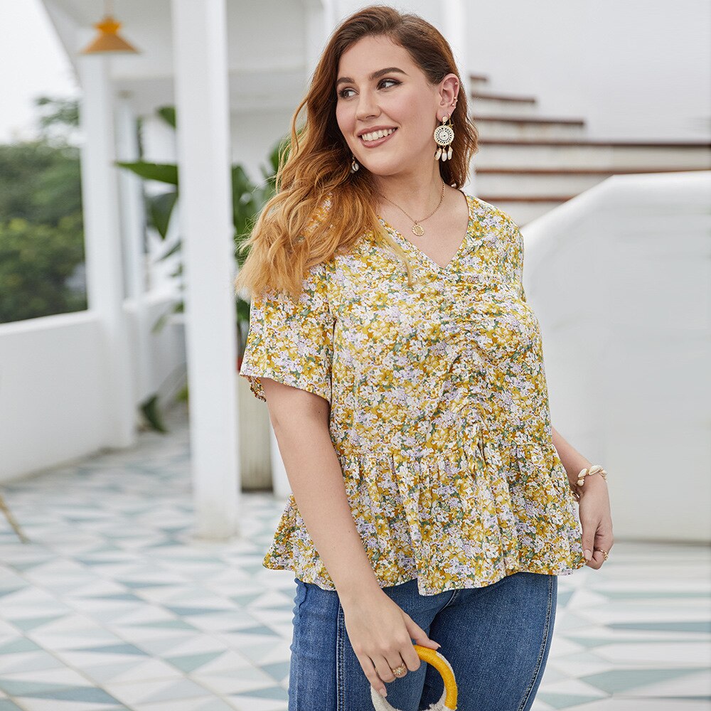 Fat woman print blouse