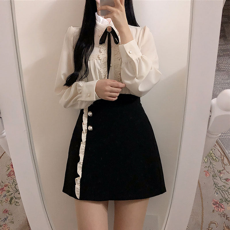 Temperament bottoming shirt bow chiffon shirt