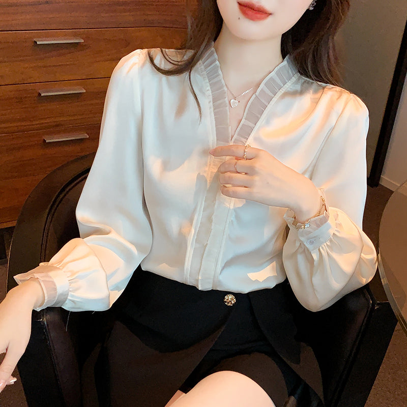 French Retro Temperament Long-sleeved Shirt Women's Design Chiffon