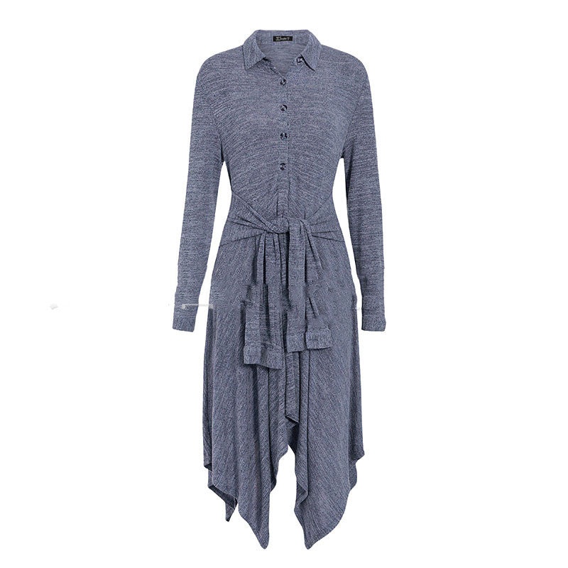 Shirt collar long sleeve casual dress