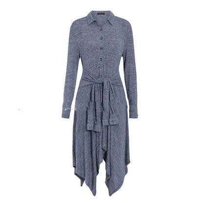 Shirt collar long sleeve casual dress